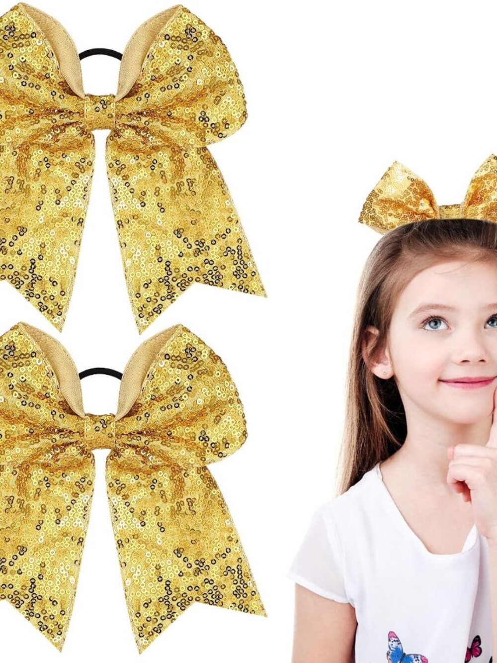 2 Pack Large Cheerleading Hair Bows,Sequin Gold